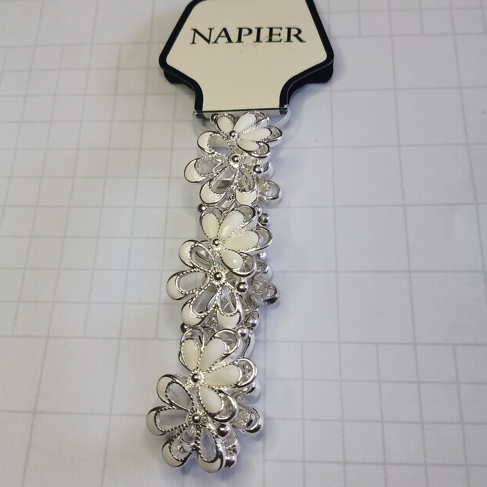 Napier Silver And Cream Floral Bracelet
